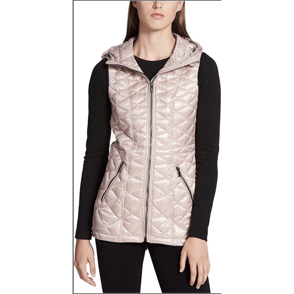 Calvin Klein Vest Womens 2X Pink Quilted Mock Neck Lighweight Premium Down I-72